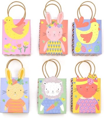 Vivid Spring Easter Animals Mini Gift Paper Party Favor Goodie Treat Bags 6-Pack