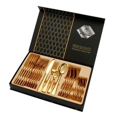 24Pcs Cutlery Dinner Set Stainless Steel Metal Tableware Forks Tea Spoons Boxed