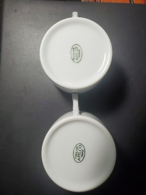 Apilco White Porcelain 6 oz flat bottom coffee cups with beaded rim and handle
