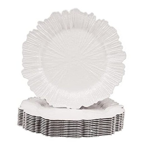 White Charger Plates Set of 12, Reef Plate Chargers for Dinner Plate, Plastic