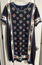 Tory Burch Floral Short Sleeve Pima Cotton Dress Navy Floral Size XL Multicolor