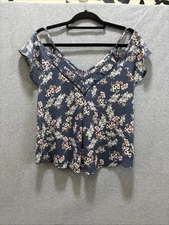Sienna Sky Shirt Tank Top Blouse Pullover Scoop Neck Womens L Gray Blue Floral
