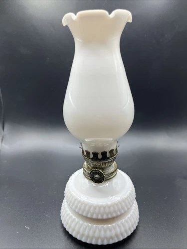 Vintage Miniature Hurricane Oil Lamp Hobnail White Milk Glass LM