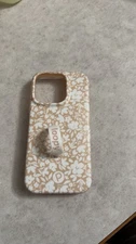 iPhone 14 Pro Loopy Case Neutral Tan with Brown Floral Pattern
