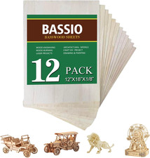 Basswood Plywood Sheets,12 Pack 12 X 18 X 1/8 Inch Unfinished Plywood Sheets for