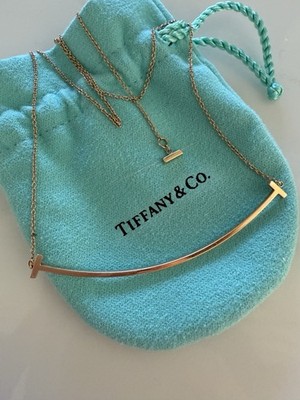 Tiffany & Co. 18k Rose Gold 750 Smile Large T Pendant Necklace 16