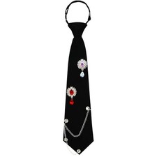 Black Ties for Women, Womens Tie with Metal Chain 2.76'' Pre Black- Crystal