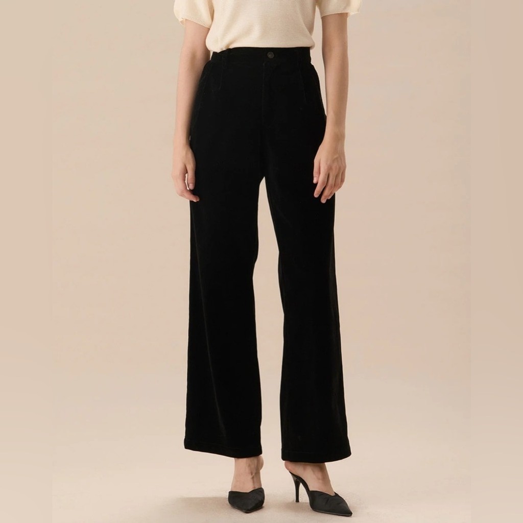 RIHOAS Black High Waisted Pleated Wide Leg Pants XS