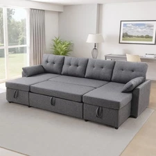Uimoso U Shaped Storage Sofa Bed Convertible Sleeper Pull Out Couch Loveseat