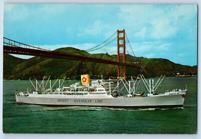 Hong Kong Postcard Orient Overseas Line MV Oriental Rio Bridge c1950's