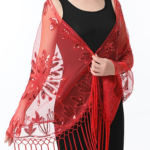 Womens Shawl Dance Gauze Cloak Shiny Wrap Cape Breathable Costume Accessory - Foto 4 di 38