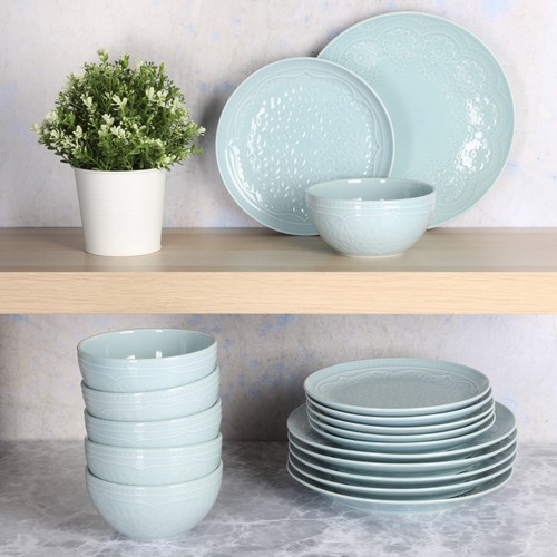 Gibson Elite Alemany 18-Piece Porcelain Dinnerware Set - Aqua - 第 3/6 張圖片
