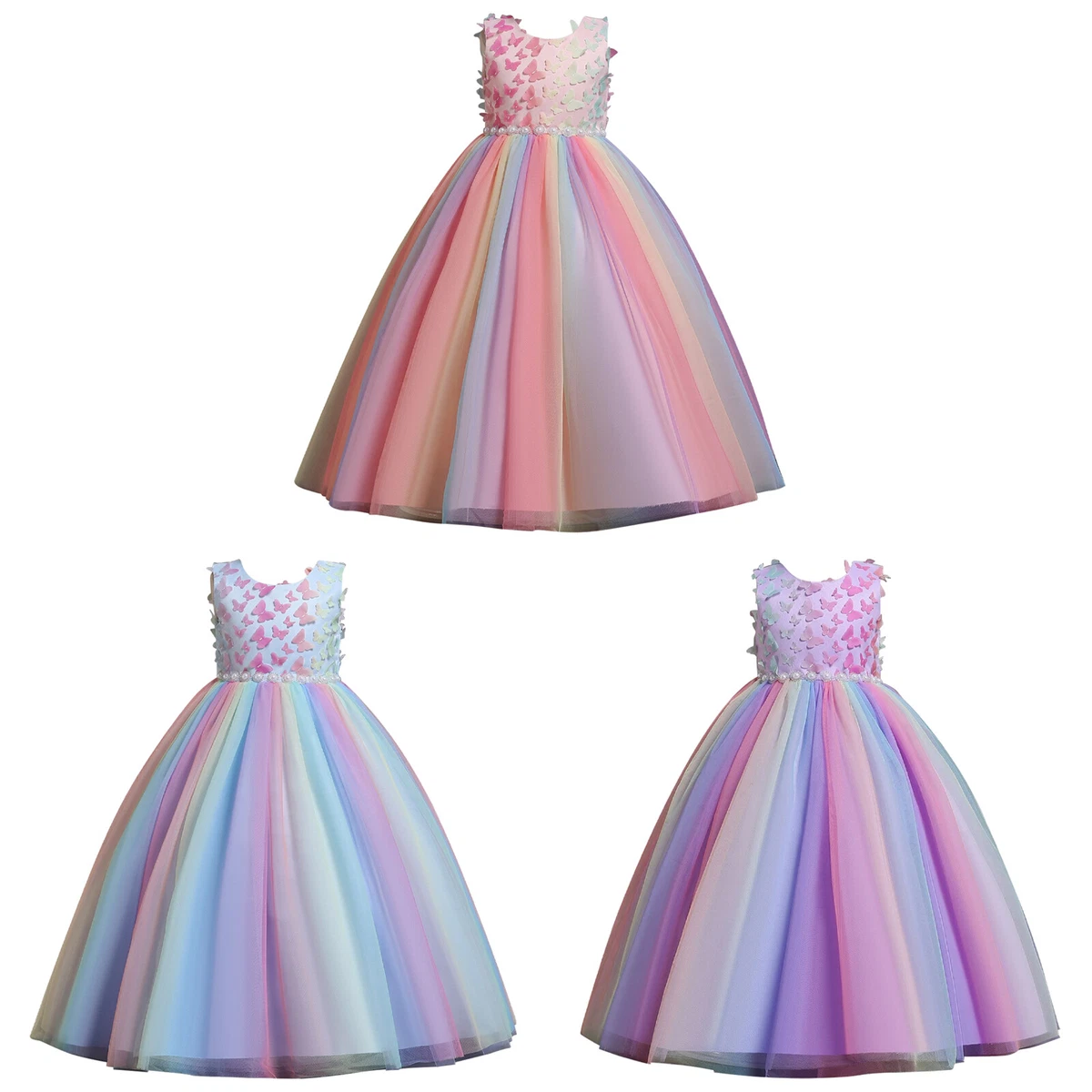 Amazon.com: Junguan Flower Girls First Communion Satin Dress Princess  Wedding Party Ball Gowns Girls Pageant Dress 2023 2 Baby Blue: Clothing,  Shoes & Jewelry