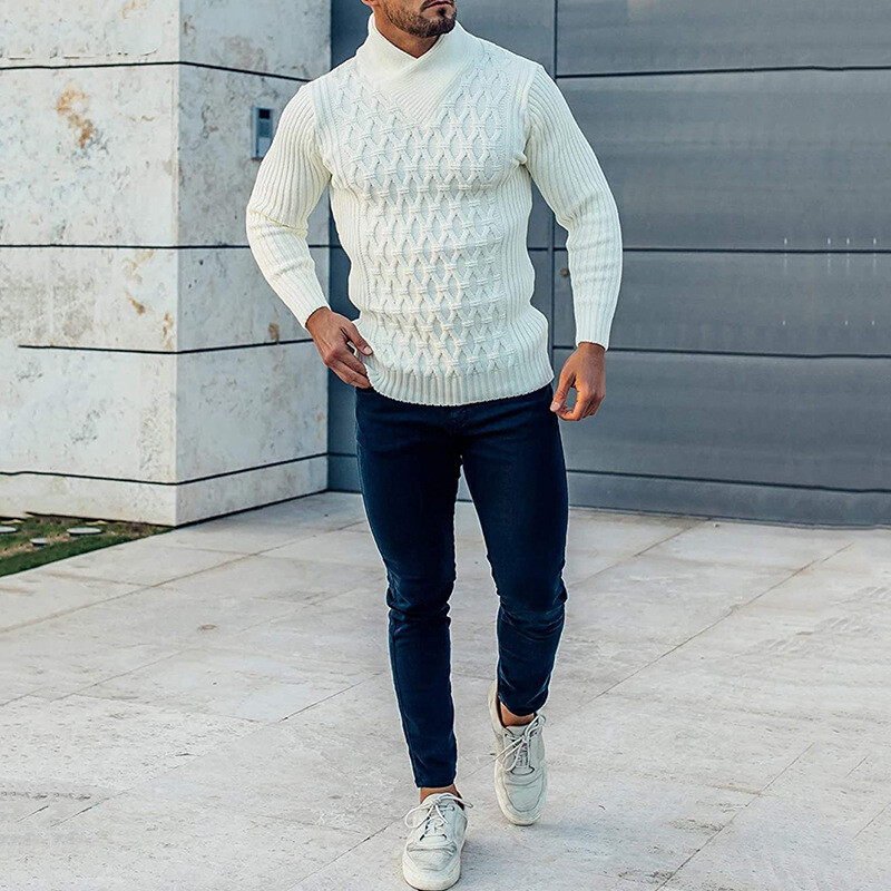 Mens Plain Jumper Shawl Neck Cable Knit Top Pullover Thick Sweater Knitwear  Warm | eBay