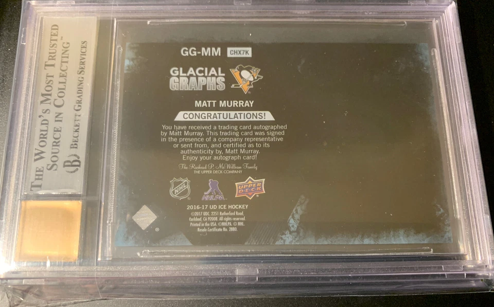 2016-17 UD Ice Hockey #GG-MM Matt Murray Glacial Graphs /49 Beckett 9.0 Mint - Image 2 of 4