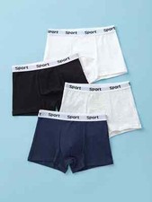 New 4pcs Mixed Color Boxer Briefs Cotton Solid Soft Breathable Boys Underwear