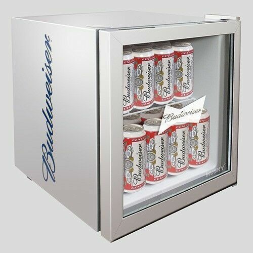 Husky HM72 Mini Fridge Budweiser 40 Cans & Drinks Cooler Silver for