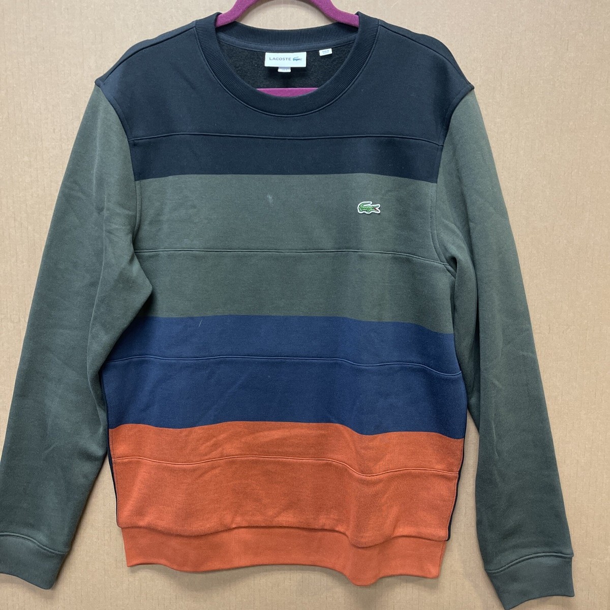 LACOSTE CREW NECK COLORBLOCK COTTON FLEECE SWEATSHIRT SIZE 5/L