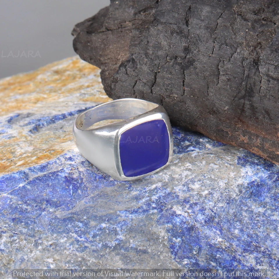 ANILLO LAPISLÁZULI HOMBRE PLATA ESTERLINA 925 ANILLO SELLO ANILLO REGALO PARA MARIDO Foto 2 de 3