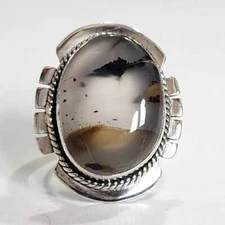 MONTANA AGATE NATURAL GEMSTONE 925 SOLID STERLING SILVER HANDMADE JEWELRY RING 