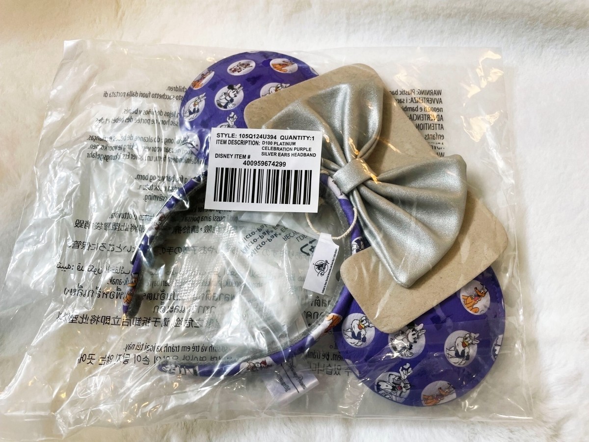 Disney100 Platium and Purple Mickey & Friends Loungefly Minnie Ear Headband Disney Parks Loungefly 100 Platinum Minnie Headband Ears  main image 2