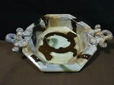 Unique Vtg. Sochon Art Pottery Glazed Abstract Sculpture Handled Hexagon Dish