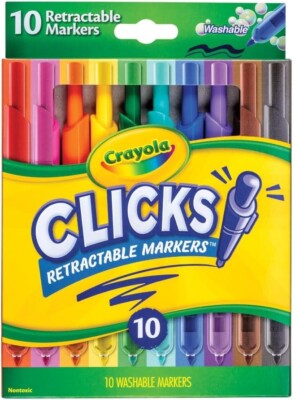 Clicks Retractable Tip Markers (10ct), Washable Art Markers for Kids, 3+