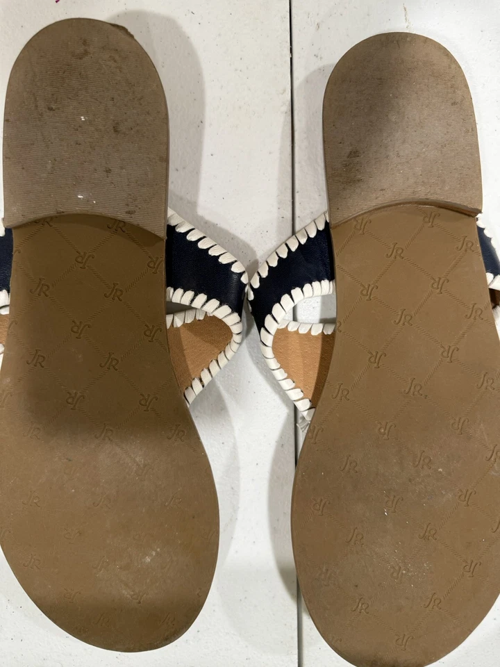 Chanclas Jack Rogers Mujer Alana Tanga EE. UU. 9 M Azul Marino Blanco Borlas Foto 2 de 2