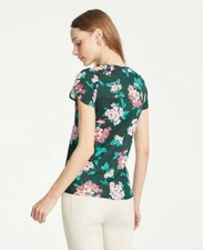 NWT Ann Taylor Loft M Green/PINK/YELLOW Floral 100% LINEN Blouse Shirt Top NEW