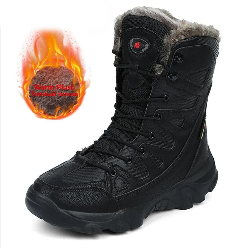 Botas de Invierno Para Hombre Zapatos Cálidos Cuero Impermeable Para Nieve Frio