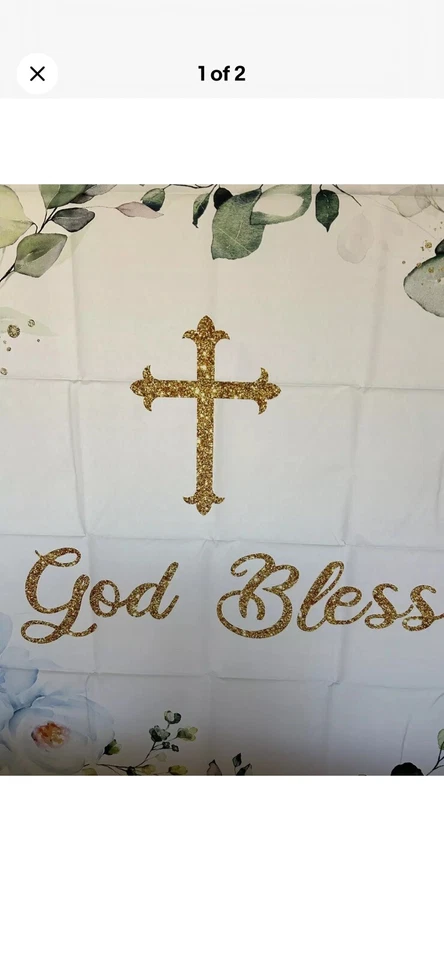 Telón de fondo de cabina de fotos de bautizo floral azul Mocsicka 7 x 5 pies Foto 2 de 4