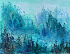 Original Abstract Acrylic Painting on Canvas Board - Abstract Landscape 14x18 in
