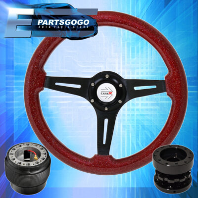 Metallic Red Wood Black Deep Dish Steering Wheel + Extender For 89-05 Eclipse