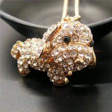 Fashion Women Cute Rhinestone Bling 3D Puppy Dog Crystal Pendant Chain Necklace