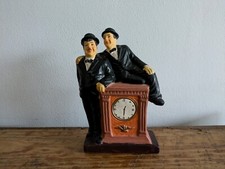 Laurel And Hardy Ceramic Figures Sitting On A Clock Vintage Collectors Rare Vgc