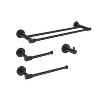 Black Stainless steel Wall Mount Double Towel Bar Holder Toilet Paper Storage