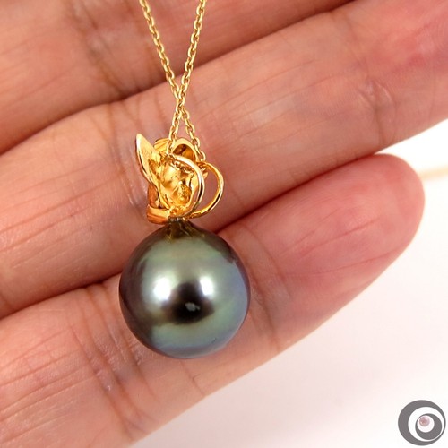 Genuine Peacock TAHITIAN Pearl Pendant, Huge 13.3*14.0mm Seawater Pearl #SP1415 - 第 6/9 張圖片
