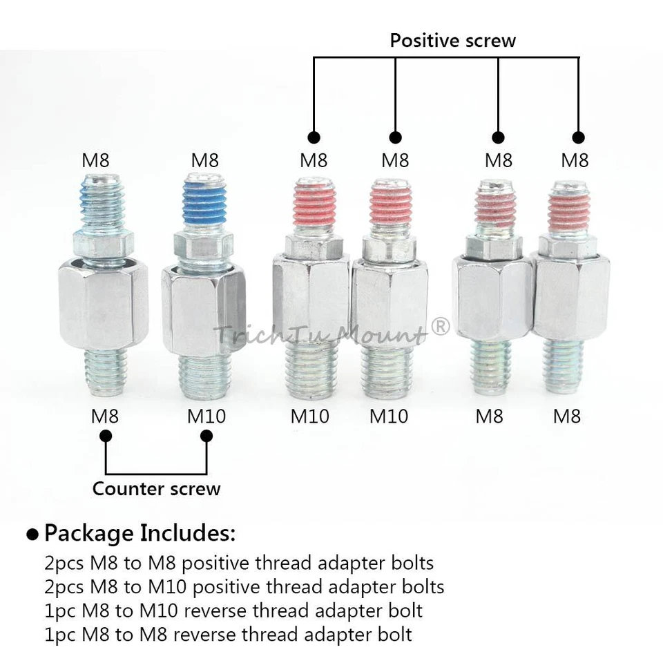 Motorcycle Mirror Handlebar Bolt Screw 8mm 10mm Thread Adapter E-Bike Scooter M8 - Imagem 2 de 4