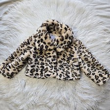 NEXT Girls Faux Fur Cropped Beige Animal Prin...