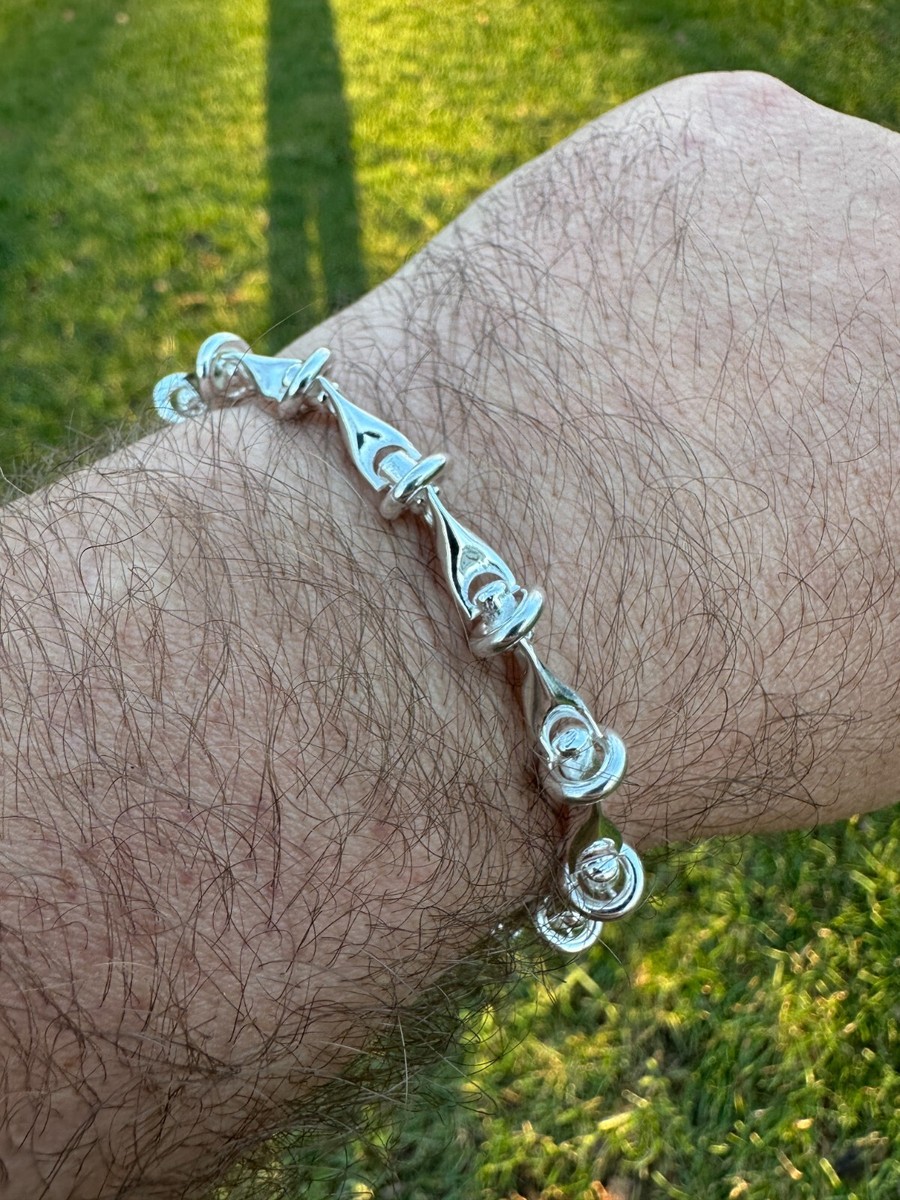 Real 925 Sterling Silver Mens Custom 8mm Barbed Wire Link Bracelet