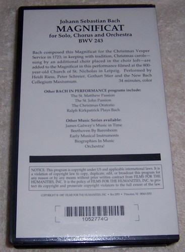 Magnificat for Solo, Chorus and Orchestra Johann Sebastian Bach VHS Video - Picture 2 of 2
