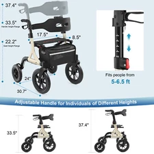 12Inch Big Rubber Wheels All Terrain Rollator Walker for Seniors Outdoor Rolling