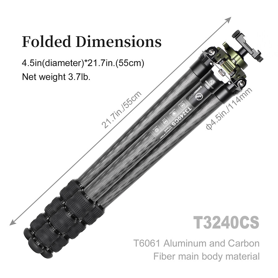 Trépied De Chasse Sunwayfoto T3240CS – Fibre De Carbone, Pliable, Pour Fusil De Tir