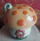 VTG Floral Ceramic Garden Fairies Flower House Crawling Snail Mushroom Coin Bank — photo 5