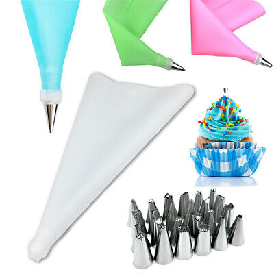 Silicone Icing Piping Cream Pastry Bag 24Nozzle Set Cake Decorating Baking Tools 