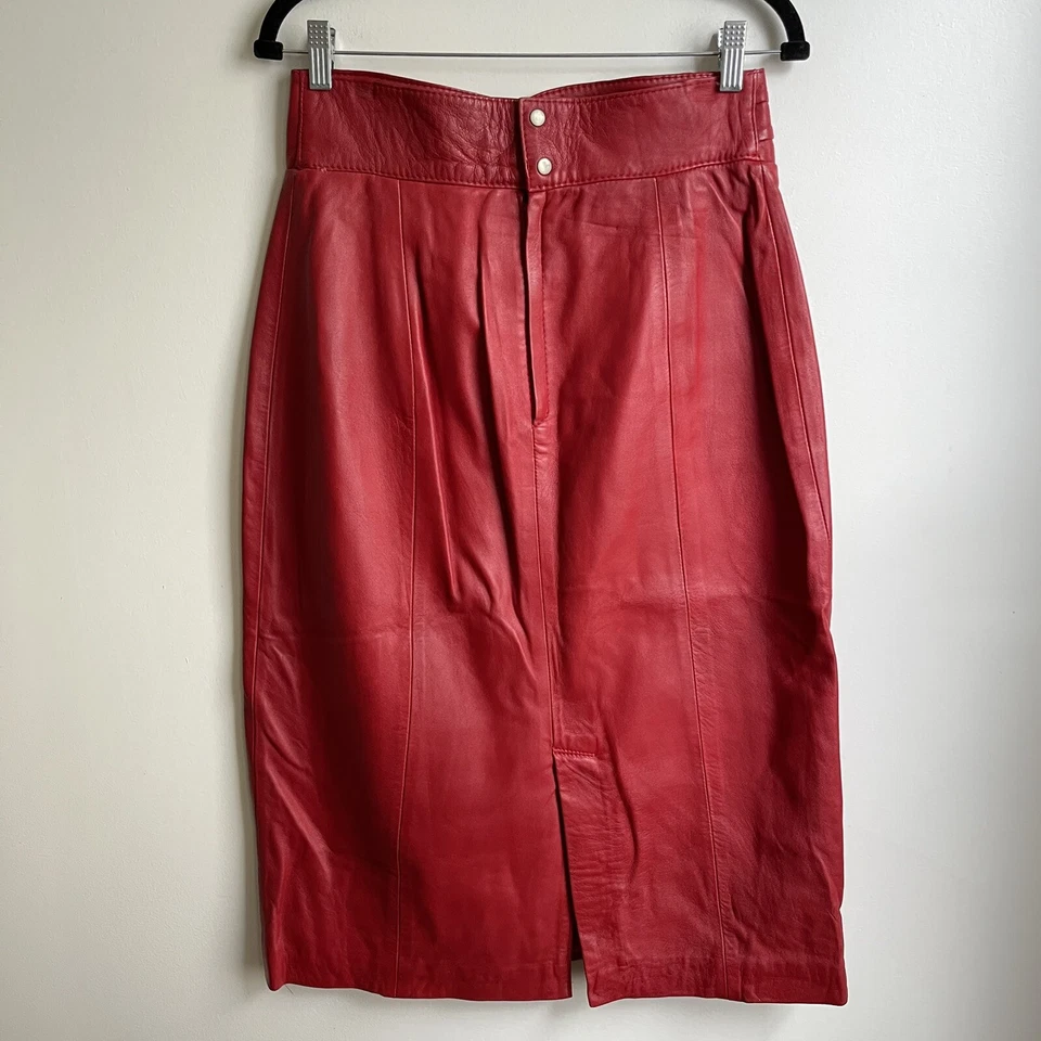 "Falda lápiz vintage de cuero rojo Ciel años 80 cintura alta midi talla 42 10 29""" Foto 4 de 4