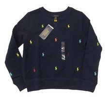 Polo Ralph Lauren Girls Navy All Over Multi Pony Fleece Pullover Sweatshirt