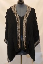 Inca Fashions Alpaca OS Onesize Collar Pleated Black Ivory Shawl Poncho Boho
