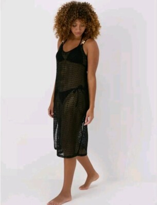 RRP £22 Matalan Black Beach Dress Swimsuit Cover Up Hollow Out