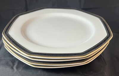 Set Of 4 Christopher Stuart Black Dress Fine China 10 1/8” Dinner Plates